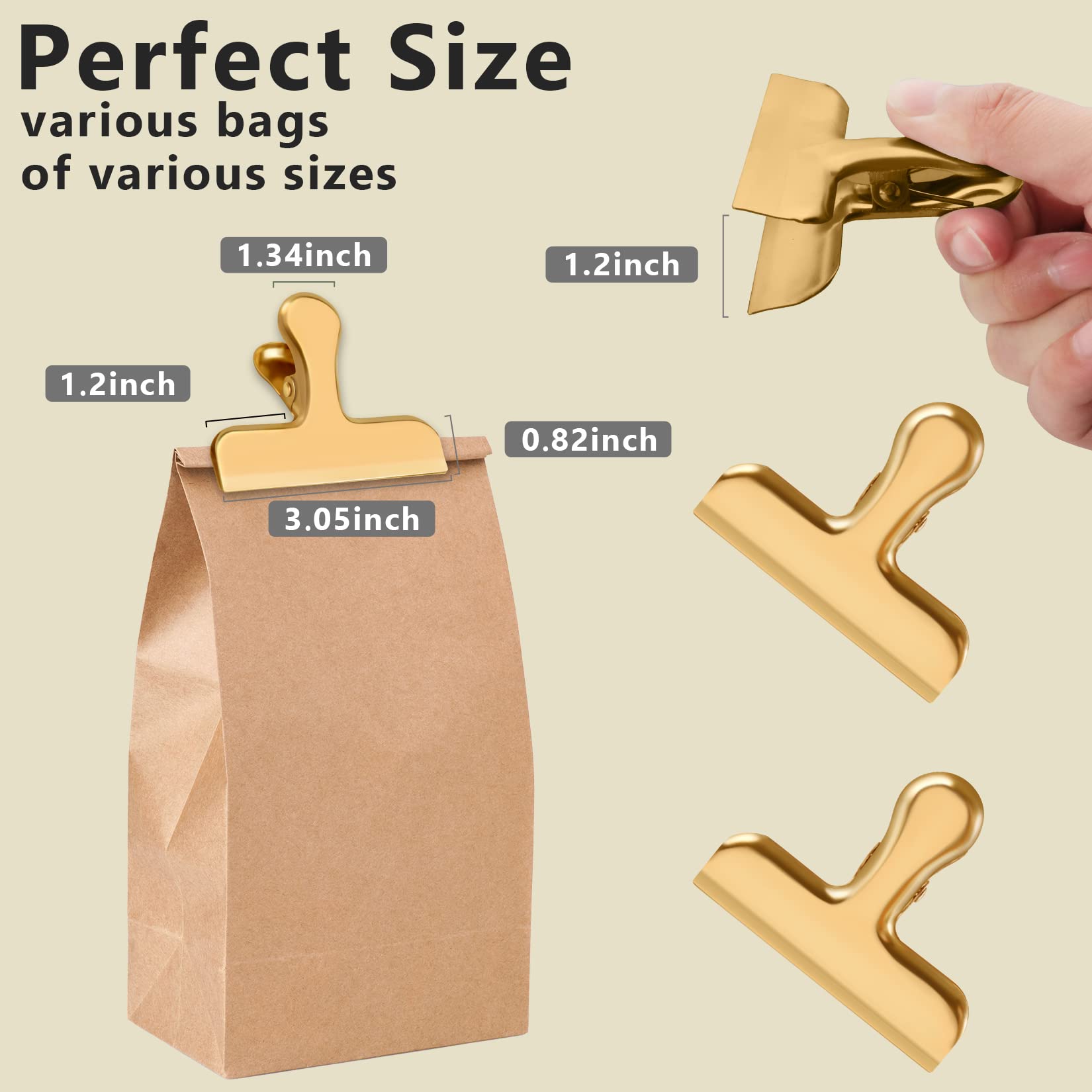 Chip Clip 20 Pack Gold Bag Clips for Food and Daily Snack Bag Use (20 Count)