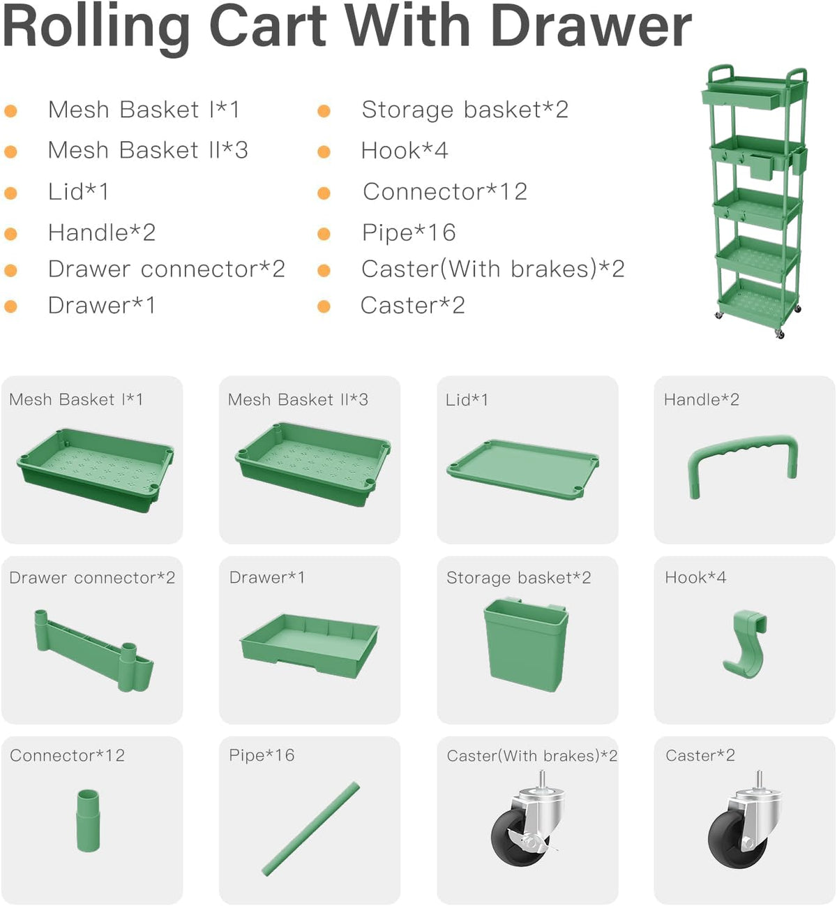 5 Tier Rolling Cart Organizer