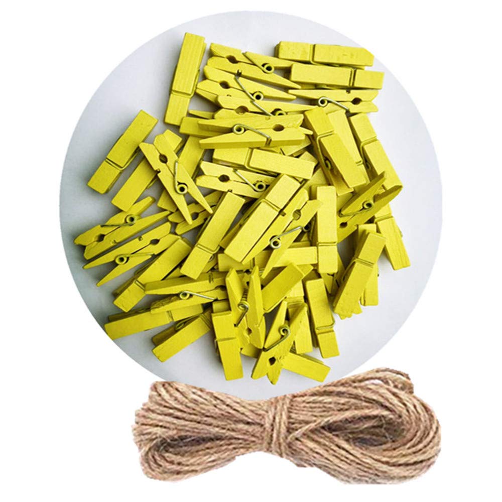 Sturdy Clothes Pegs Clamps Diy Craft Mini Colored Wood Clothespins Clip Holiday Christmas Cards With Twine Pack 50 Yellow