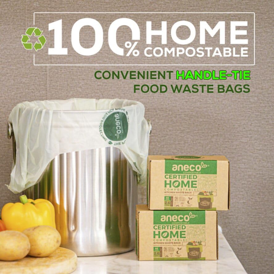 100% Compostable Food Waste Bags 2.6 Gallon With Handles (45 Count)