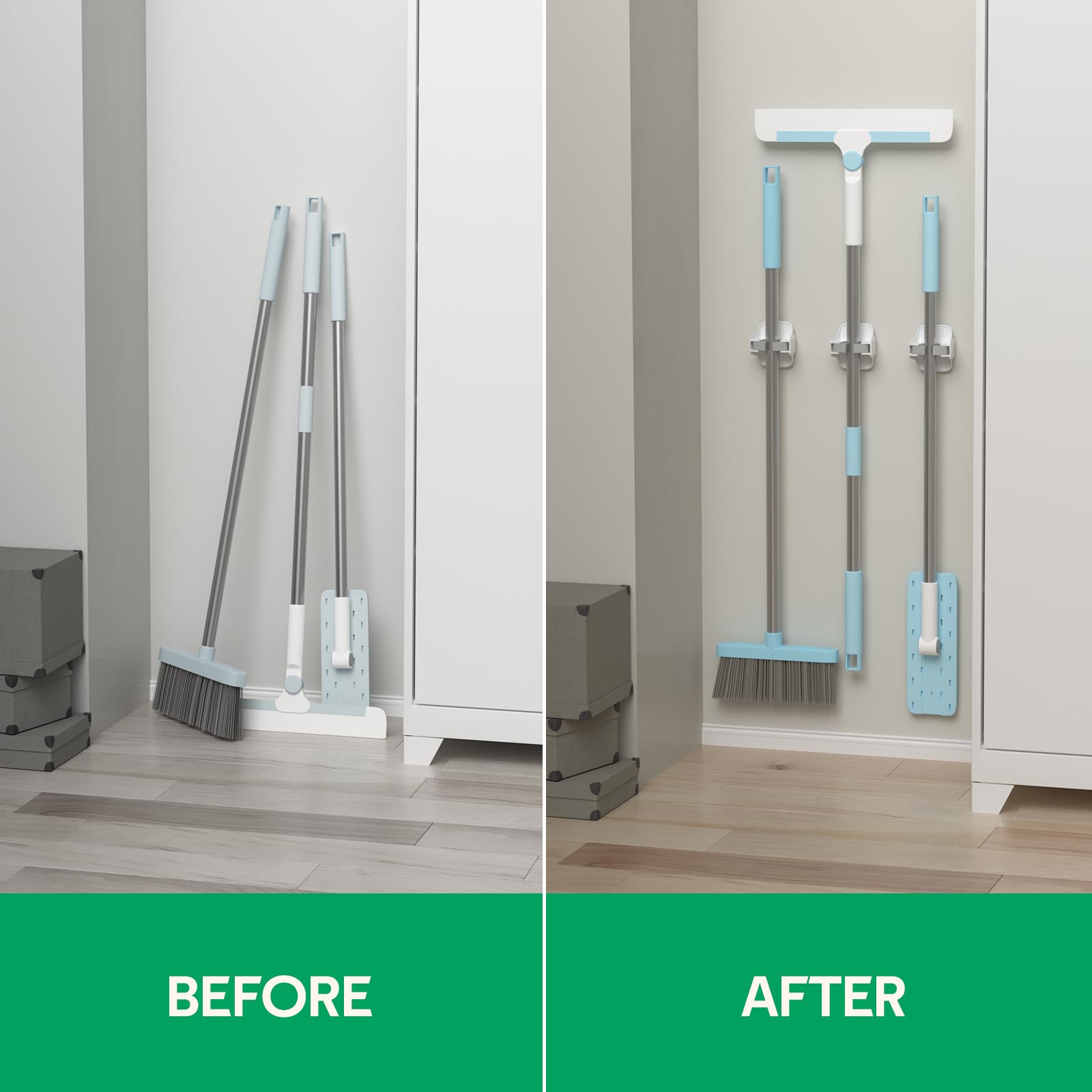 Broom Holder Wall Mount Mop Grippers organizer wall hanging (5 Count)