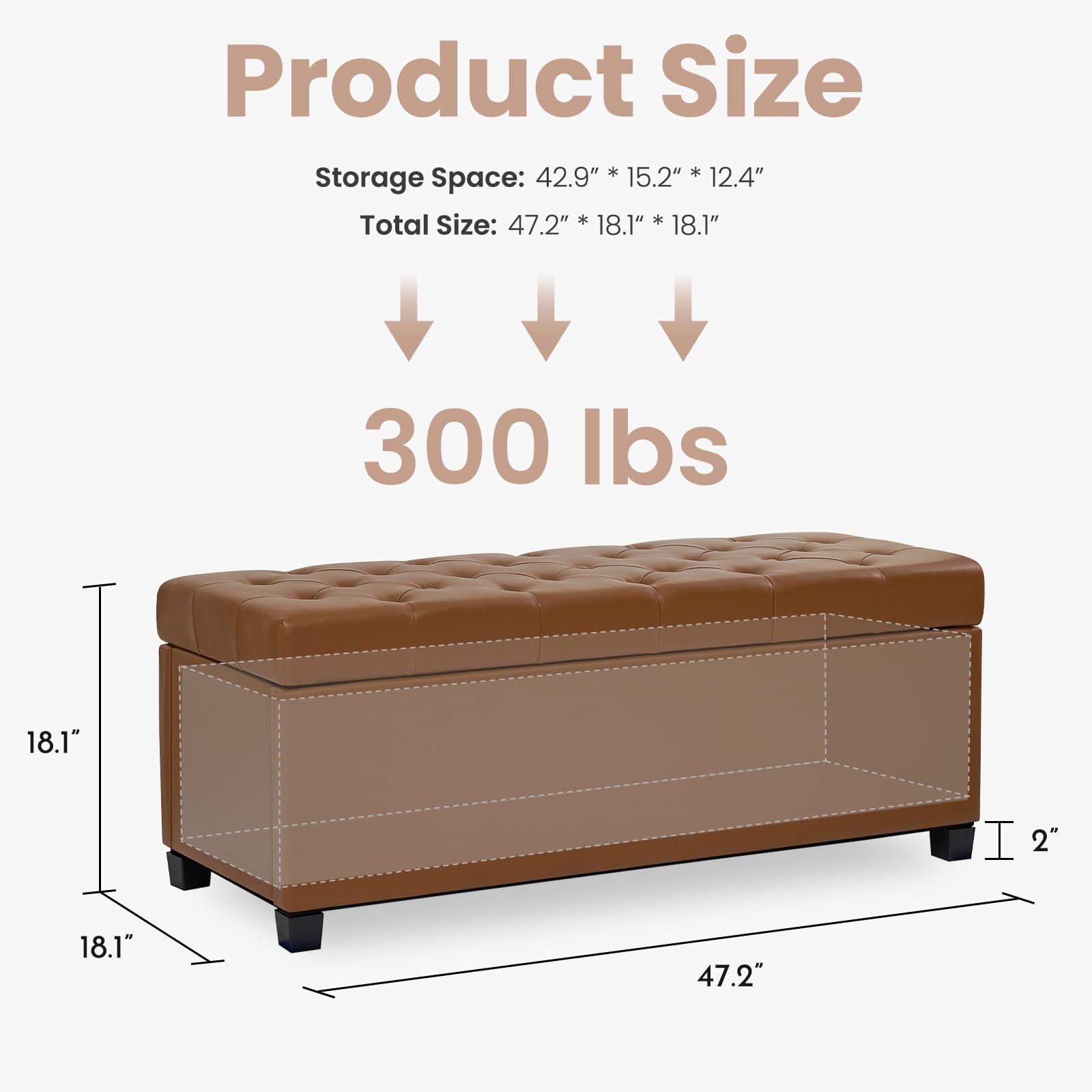 Leather Storage Ottoman Bench for Bedroom