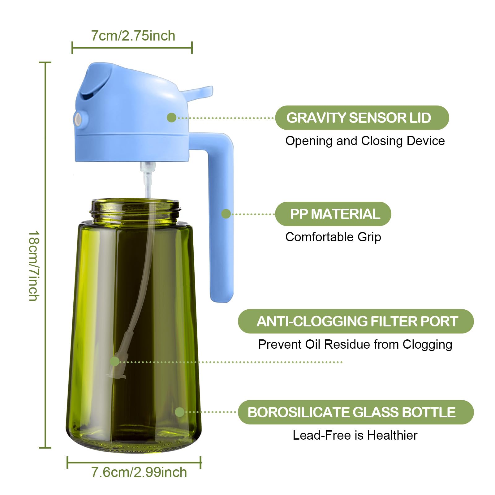 16oz 470ml Dark Green Oil Sprayer for Cooking with Stickers