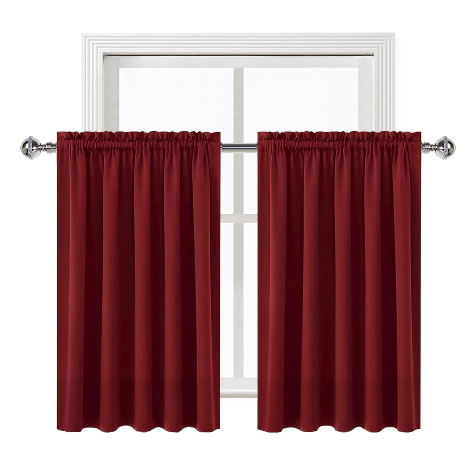 Short Blackout Curtains 60 x 36 Inch Long for Kitchen RV Bunk Burgundy