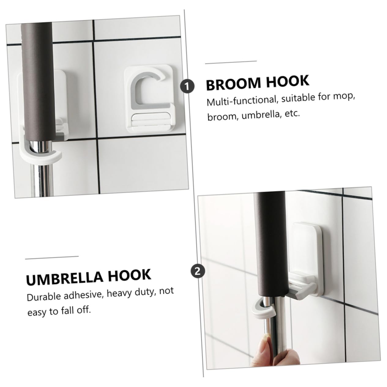 3pcs Punch Broom Mop Holder Wall Mount Hooks Multifunctional Mop Organizer for Umbrellas and Cleaning Tools Home Kitchen Garage Storage