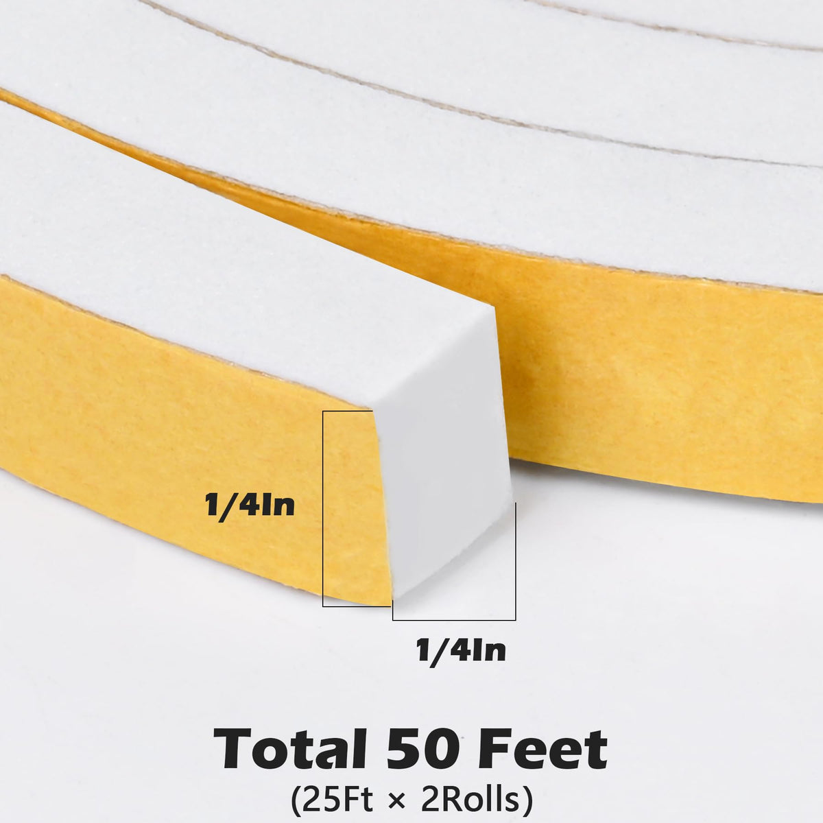 White Door Window Weather Stripping Self Adhesive Foam Tape High Density Foam Sealing Strip Window Insulation Weatherproof Gasket Tape 1 (50 Foot)