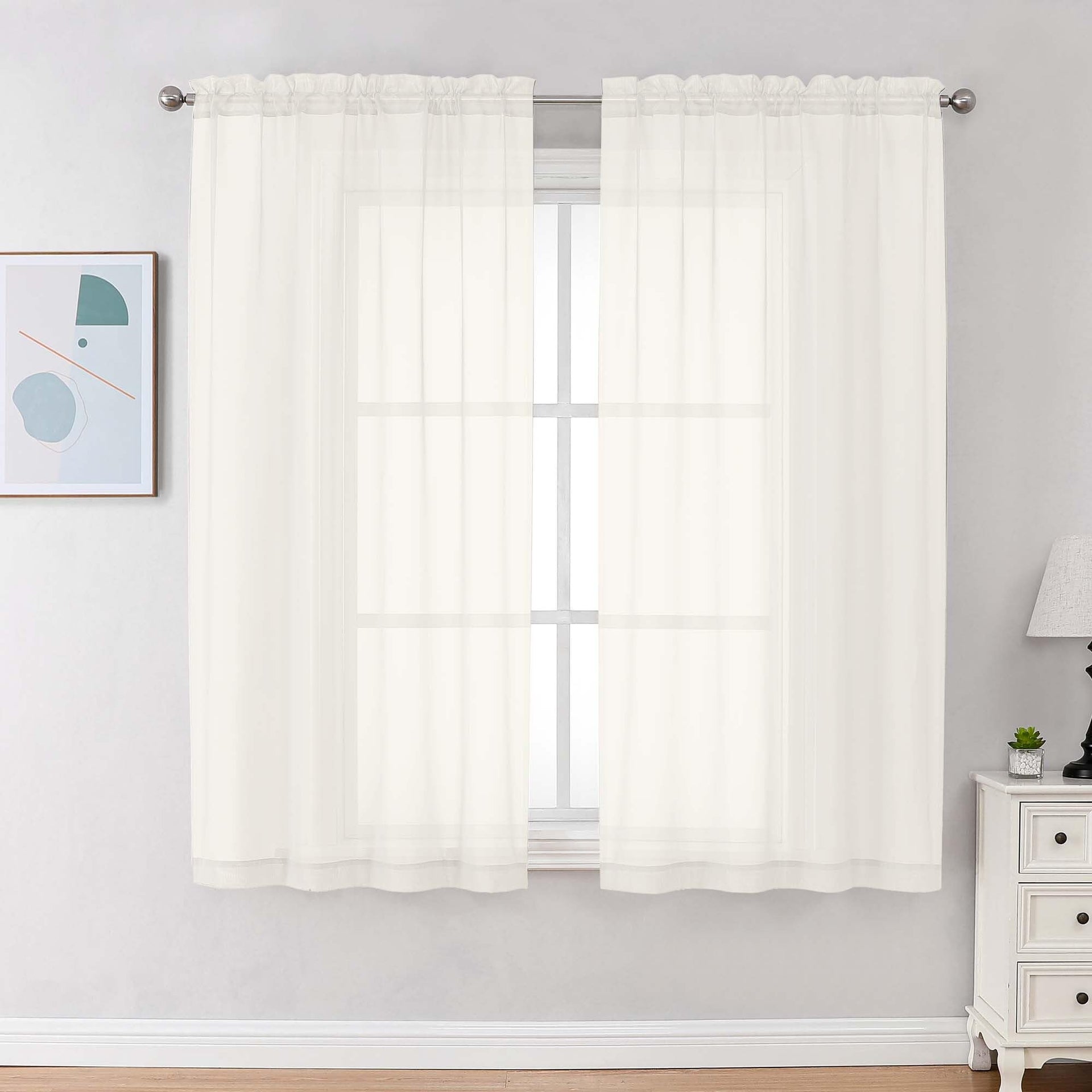 Ivory Sheer Curtains 68 Inch Length (2 Count)