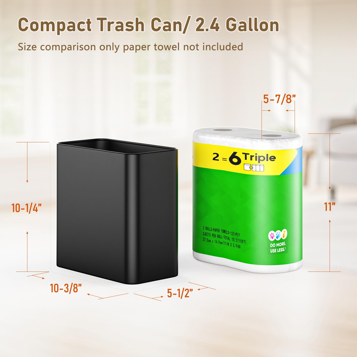 Small Bathroom Trash Can 2.4 Gallon Wastebasket