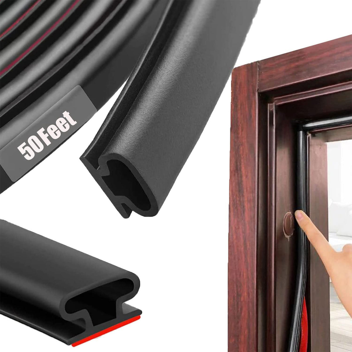 Black Rubber Weather Stripping Door Seal Strip (50 Foot)