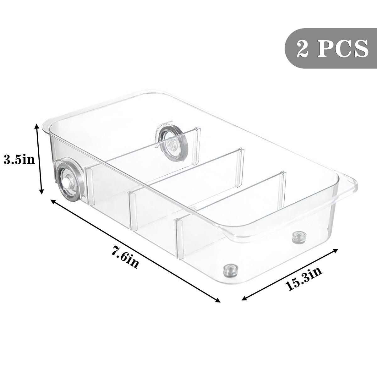 2Pack Roll Out Fridge Caddy Bins Pull Out Drawer with Wheels Refrigerator Organizer Bins with Handles Divided Fruit Caddy for Fridge Pantry Cabinet Storage Cans Drinks