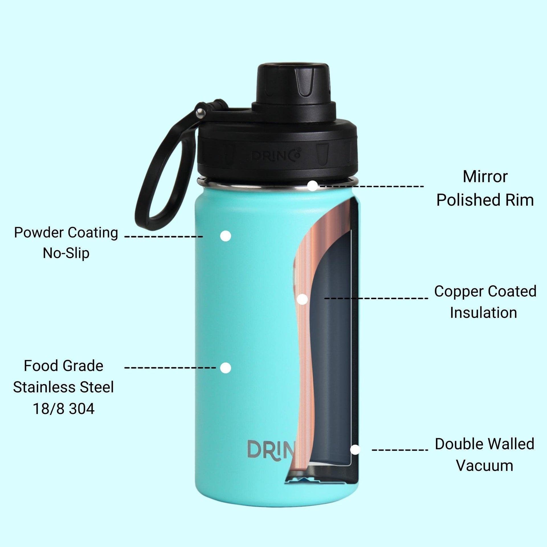 Stainless Steel Water Bottle Spout Lid Vacuum Insulated Double Wall Water Bottle Wide Mouth