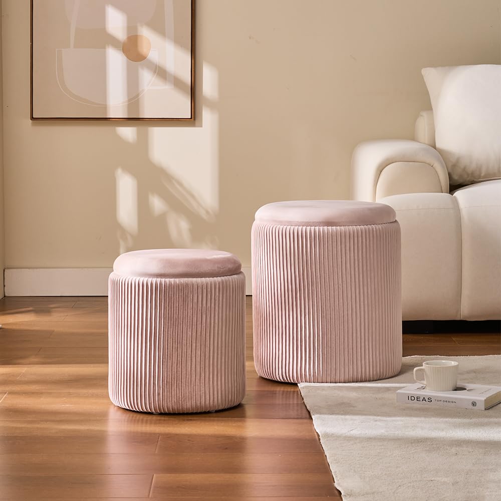 Set of 2 Round Storage Ottoman