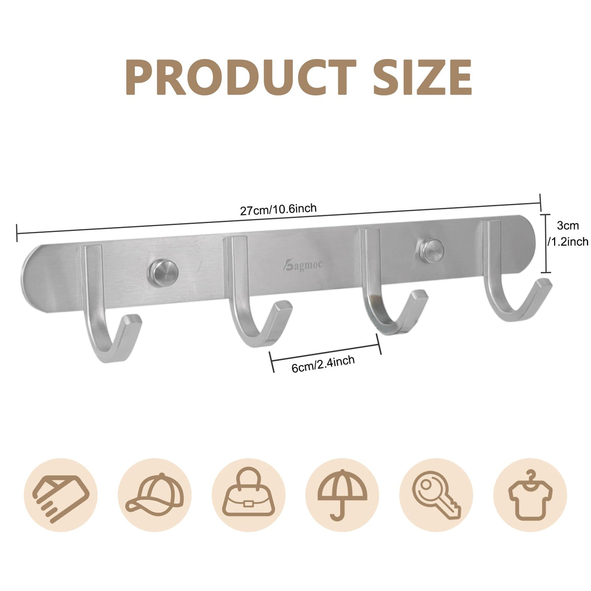 Coat Hook Rack Brushed Nickel