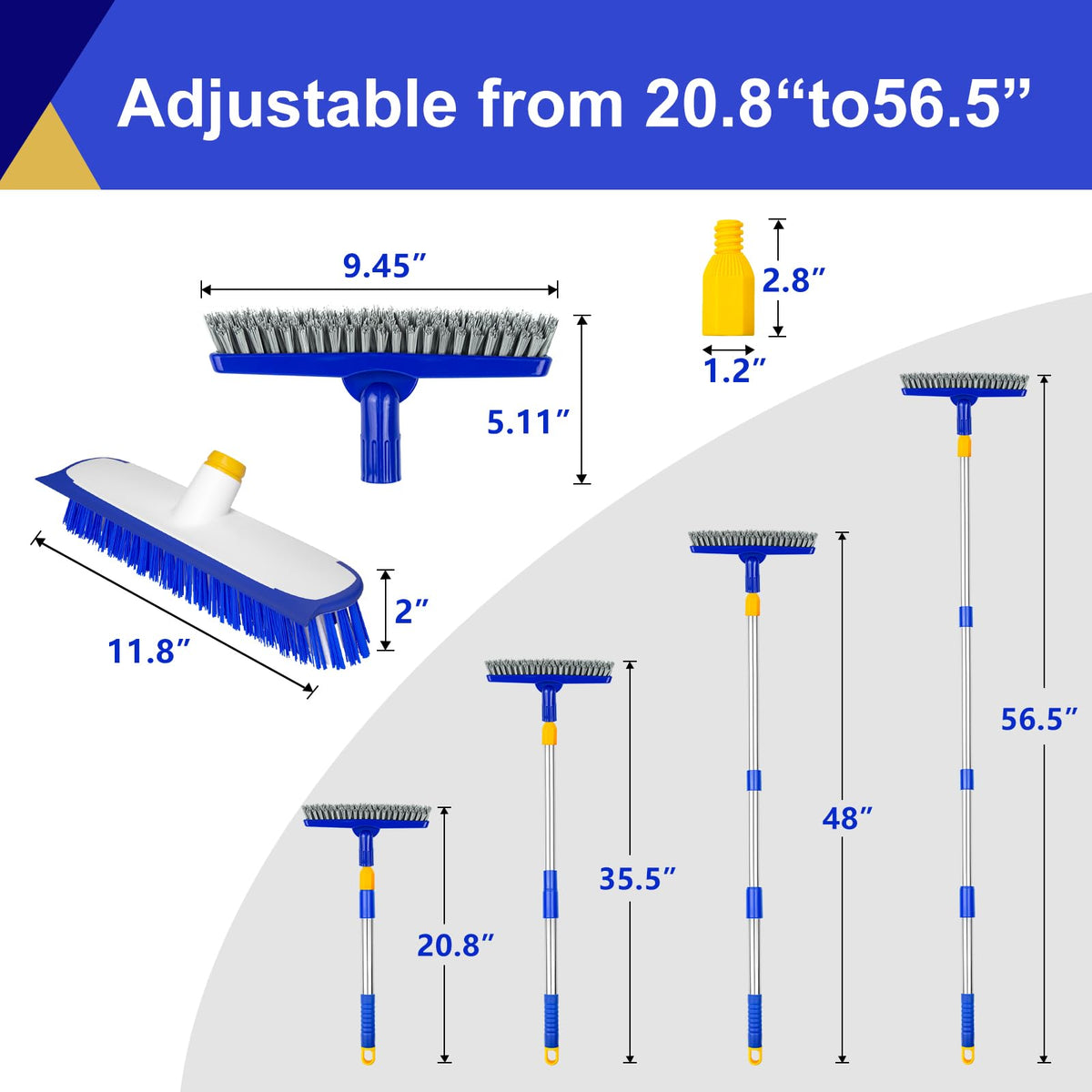 12" Wide Floor Scrub and Grout Brush Set With Long Extendable Handle