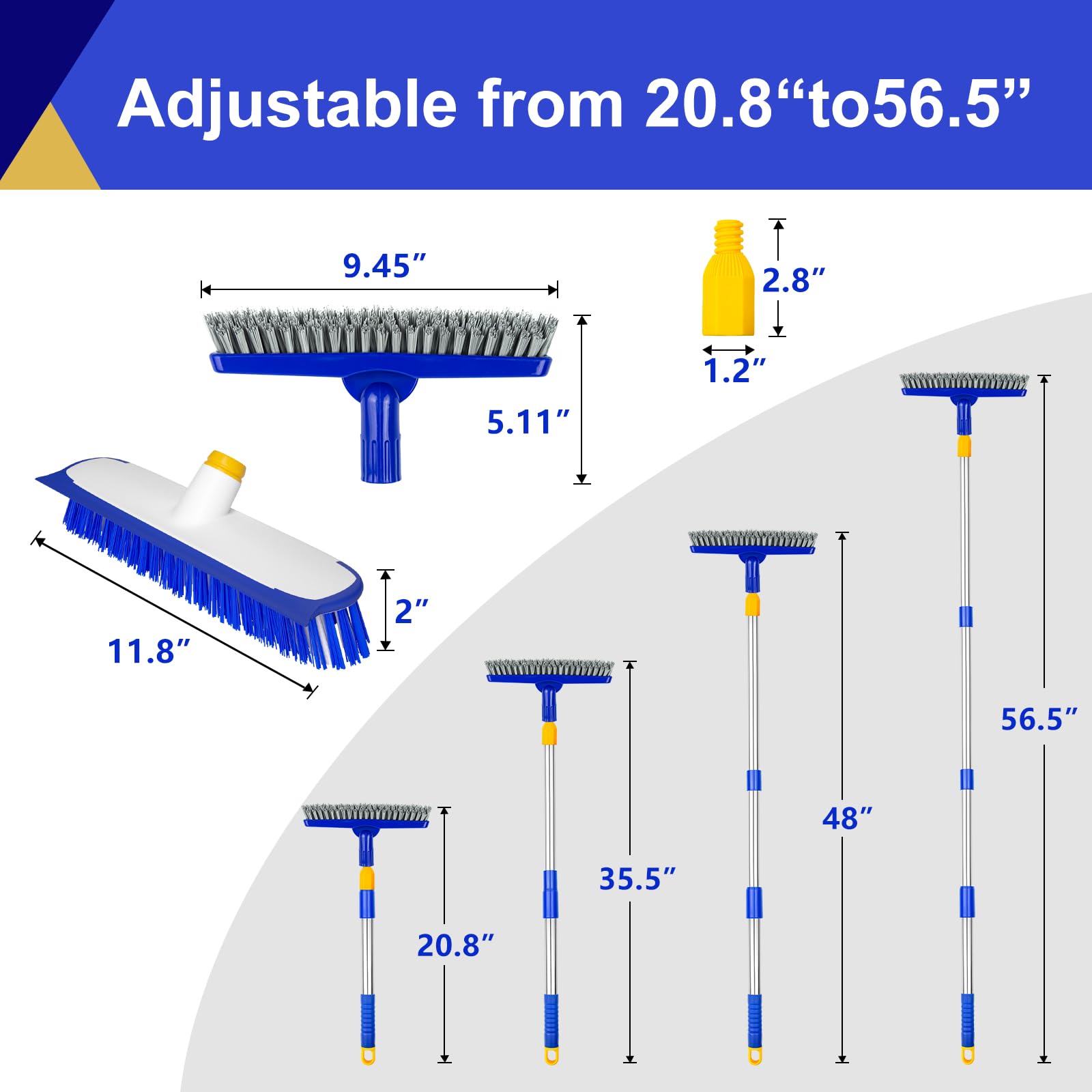 12" Wide Floor Scrub and Grout Brush Set With Long Extendable Handle