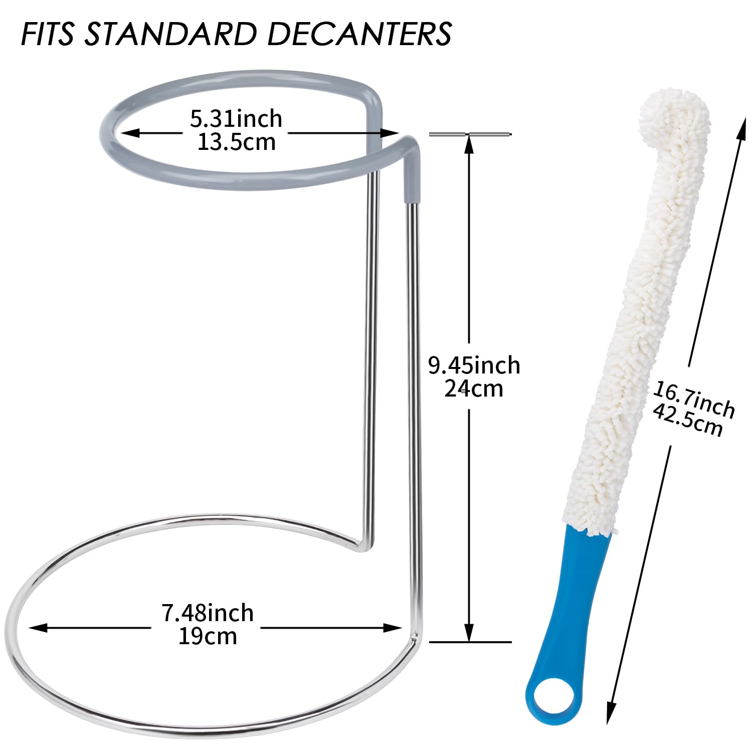 Wine Decanter Drying Stand with Rubber Coated Top to Prevent Scratches