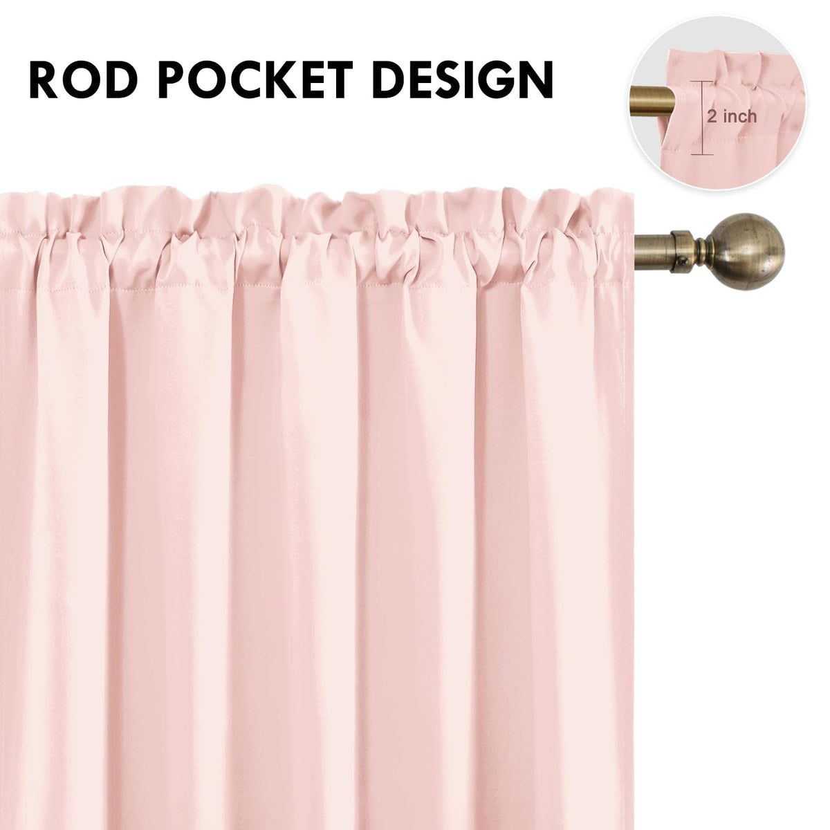 Wide Blackout Curtains for Bedroom 70 x 72 Inch Long Blush Pink