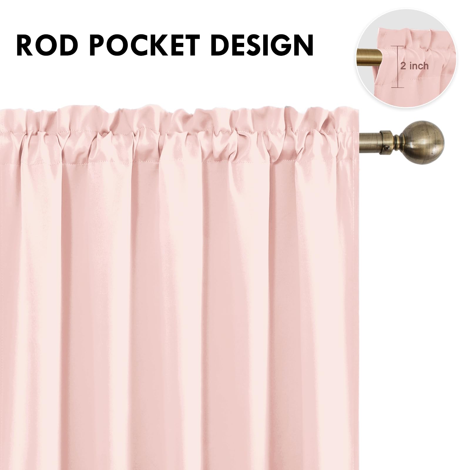 Wide Blackout Curtains for Bedroom 70 x 63 Inch Long Blush Pink (2 Count)