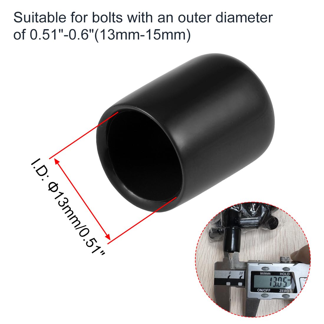 20pcs Rubber End Caps 13mm ID Vinyl Round Tube Bolt Cap Cover Thread Protectors Black (20 Count)