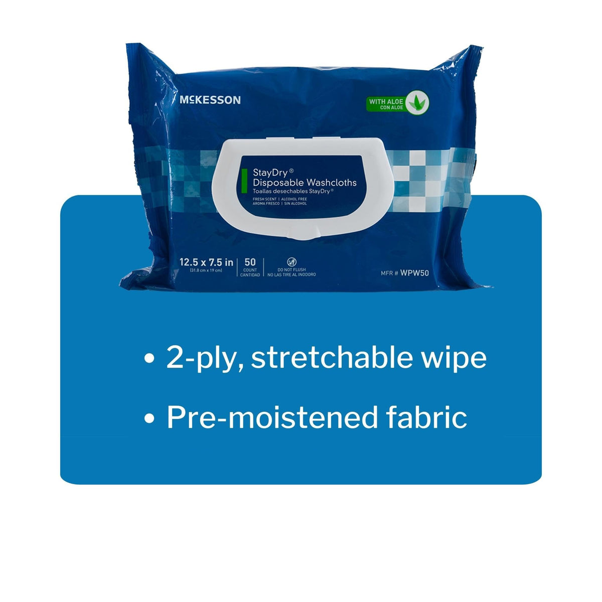 StayDry Pre Moistened Disposable Wipe (50 Count)