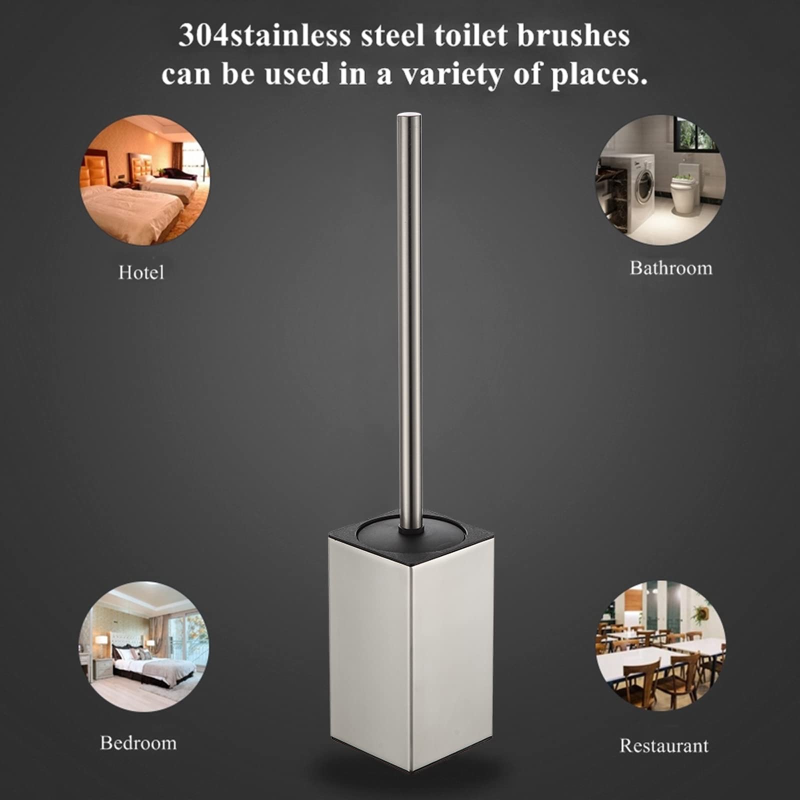 Toilet Brush Holder Stainless Steel 304 Standing Brushed Nickel Square Toilet Bowl Brush for Bathroom Storage and Organization