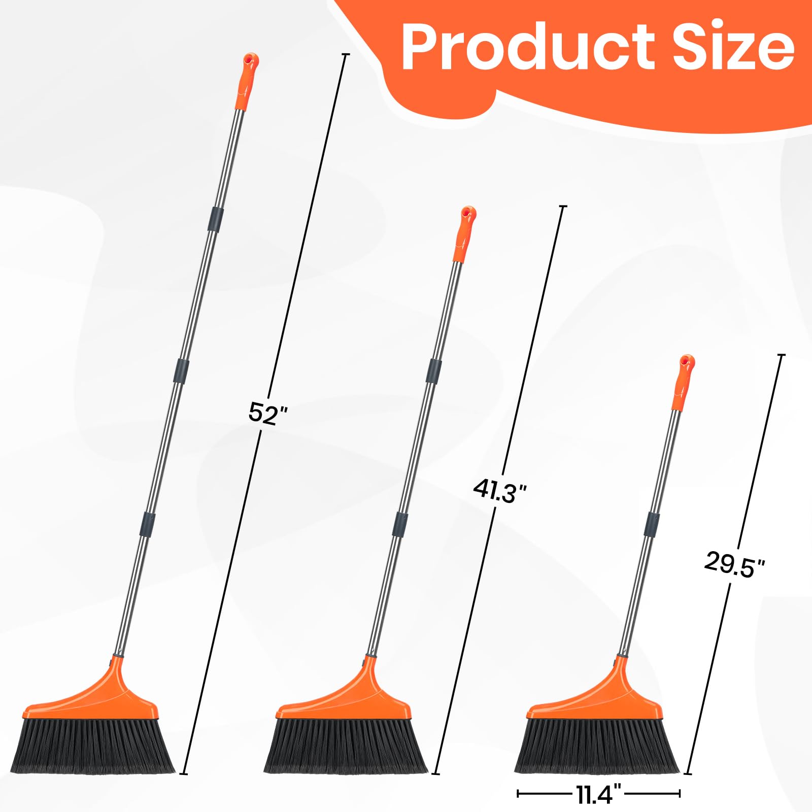 4 Pack Heavy Duty Angle Broom for Floor Cleaning with 52" Long Handle Stiff Bristle Angle Commercial and Industrial Broom