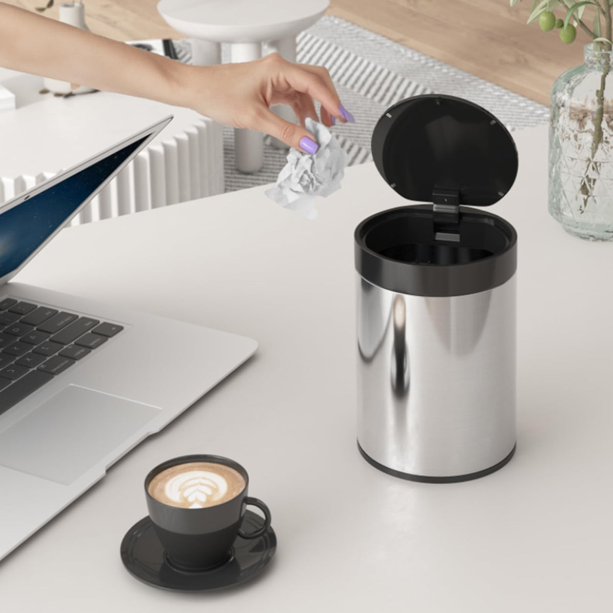 Mini Trash Can for Desk 0.4 Gallon Stainless Steel mini Desk Trash can with Lid