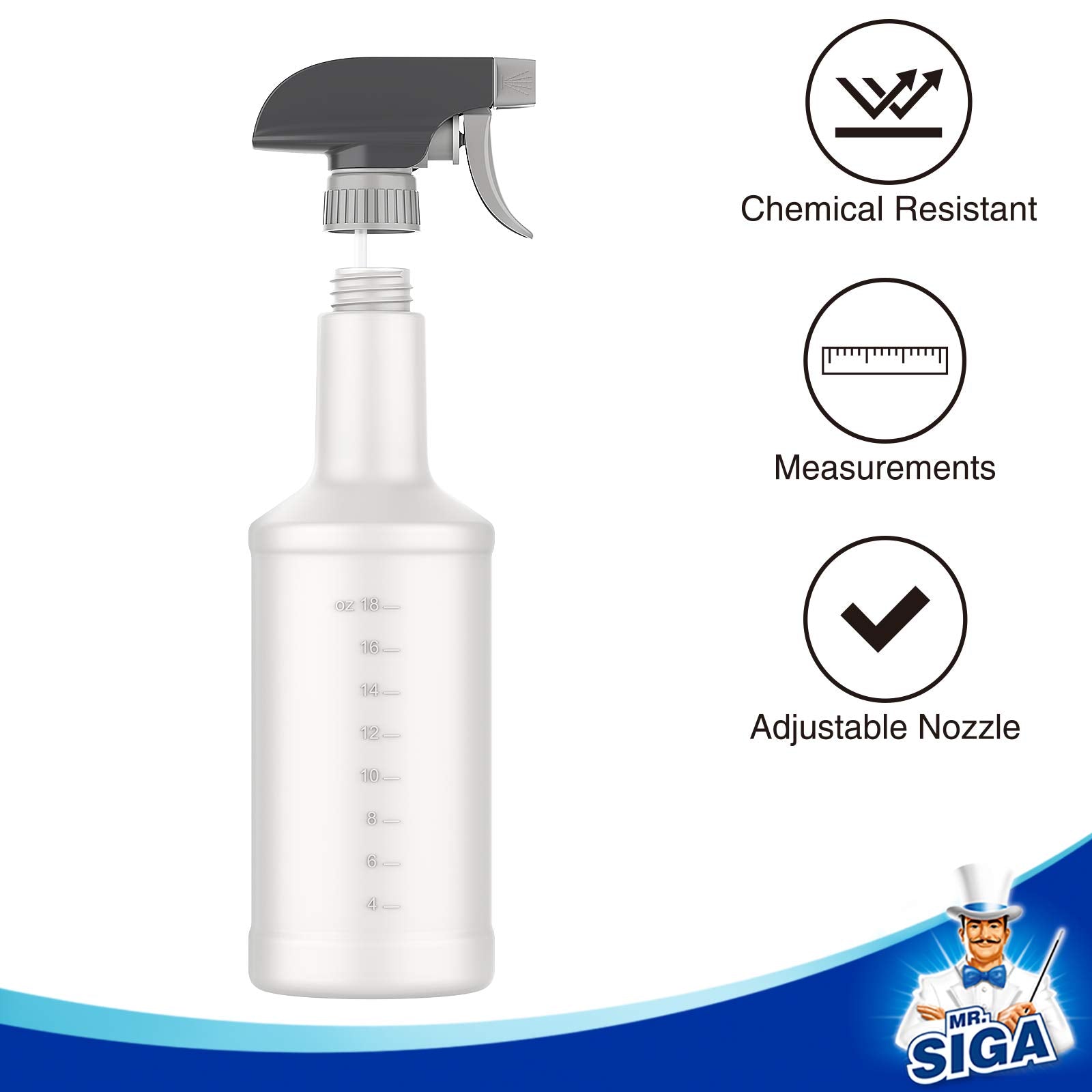 24 oz Empty Plastic Spray Bottles for Cleaning Solutions (3 Count)
