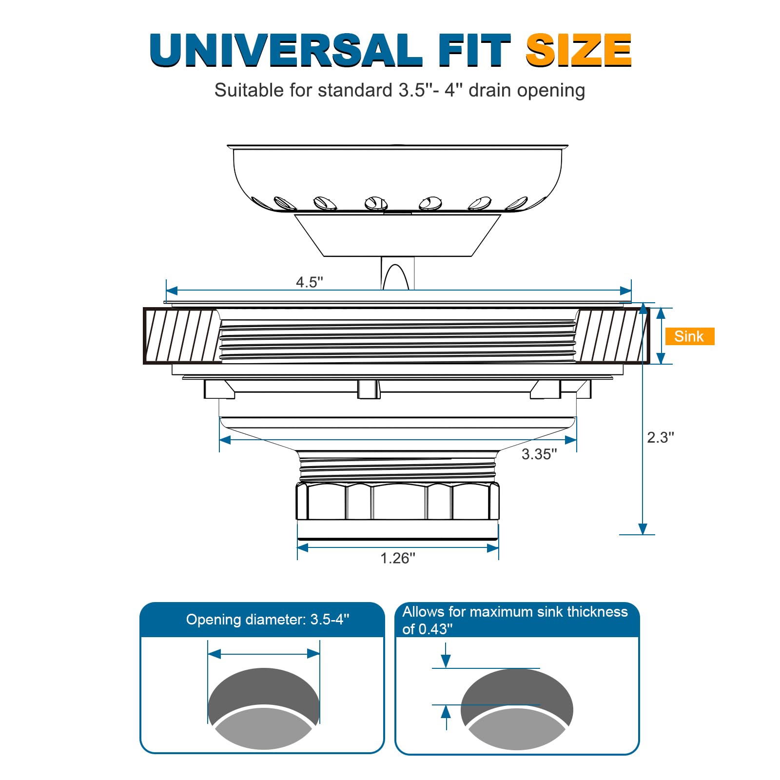 Stainless Steel Sink Drain Strainer Kit 3
