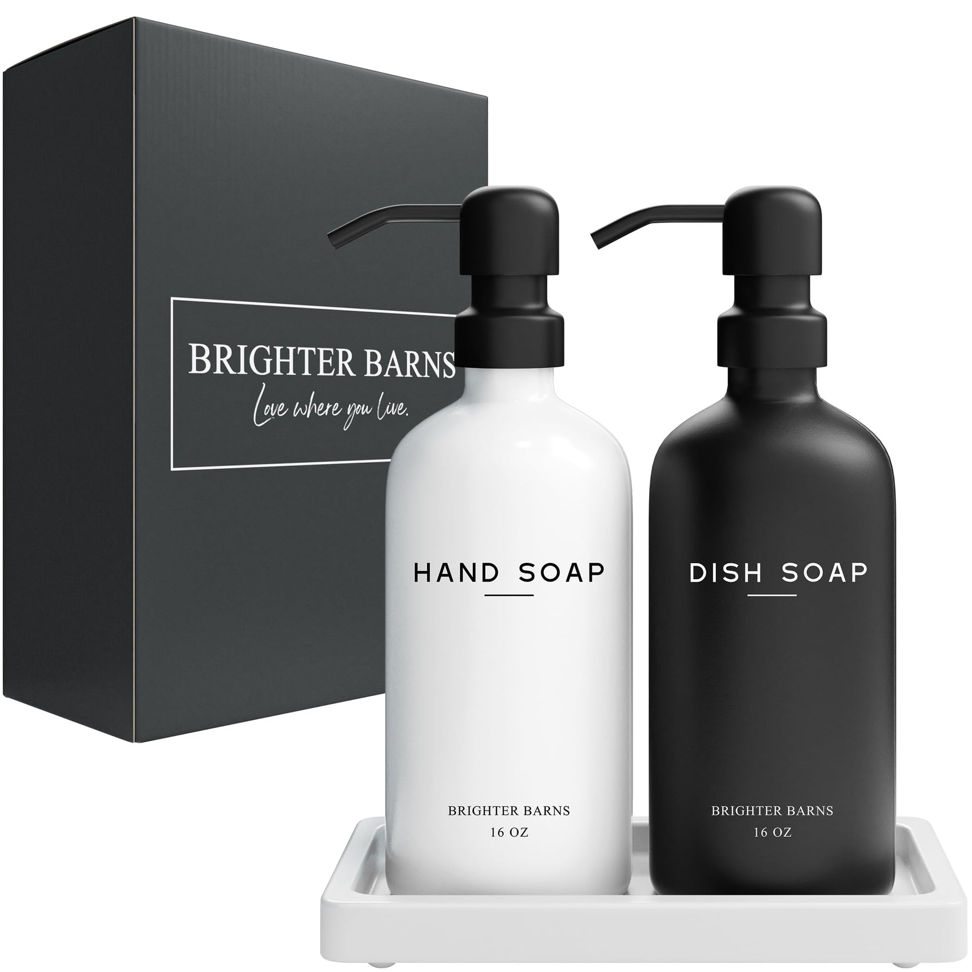 Luxury Glass Hand and Dish Soap Dispenser Set by Brighter Barns (2 Count)