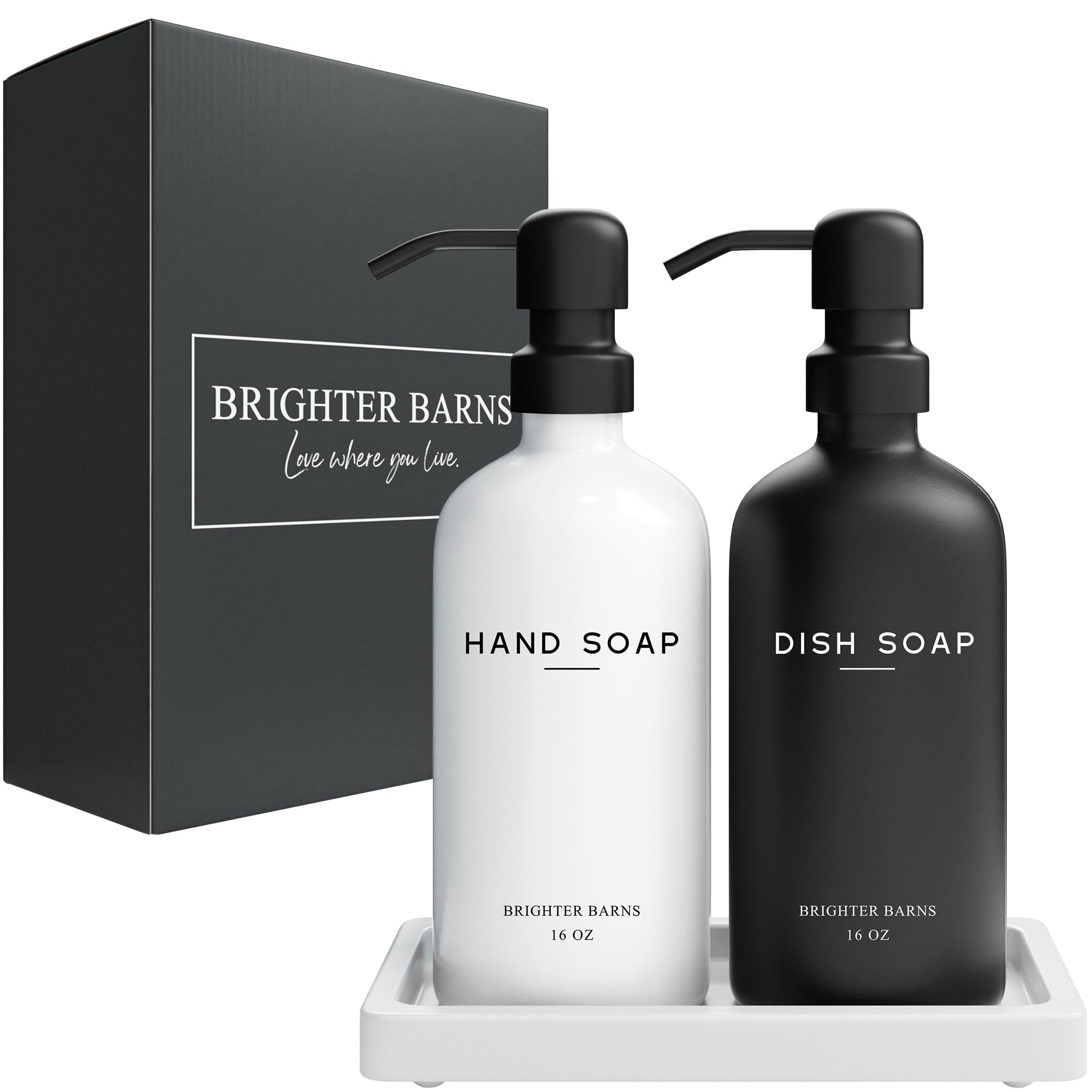 Luxury Glass Hand and Dish Soap Dispenser Set by Brighter Barns (2 Count)