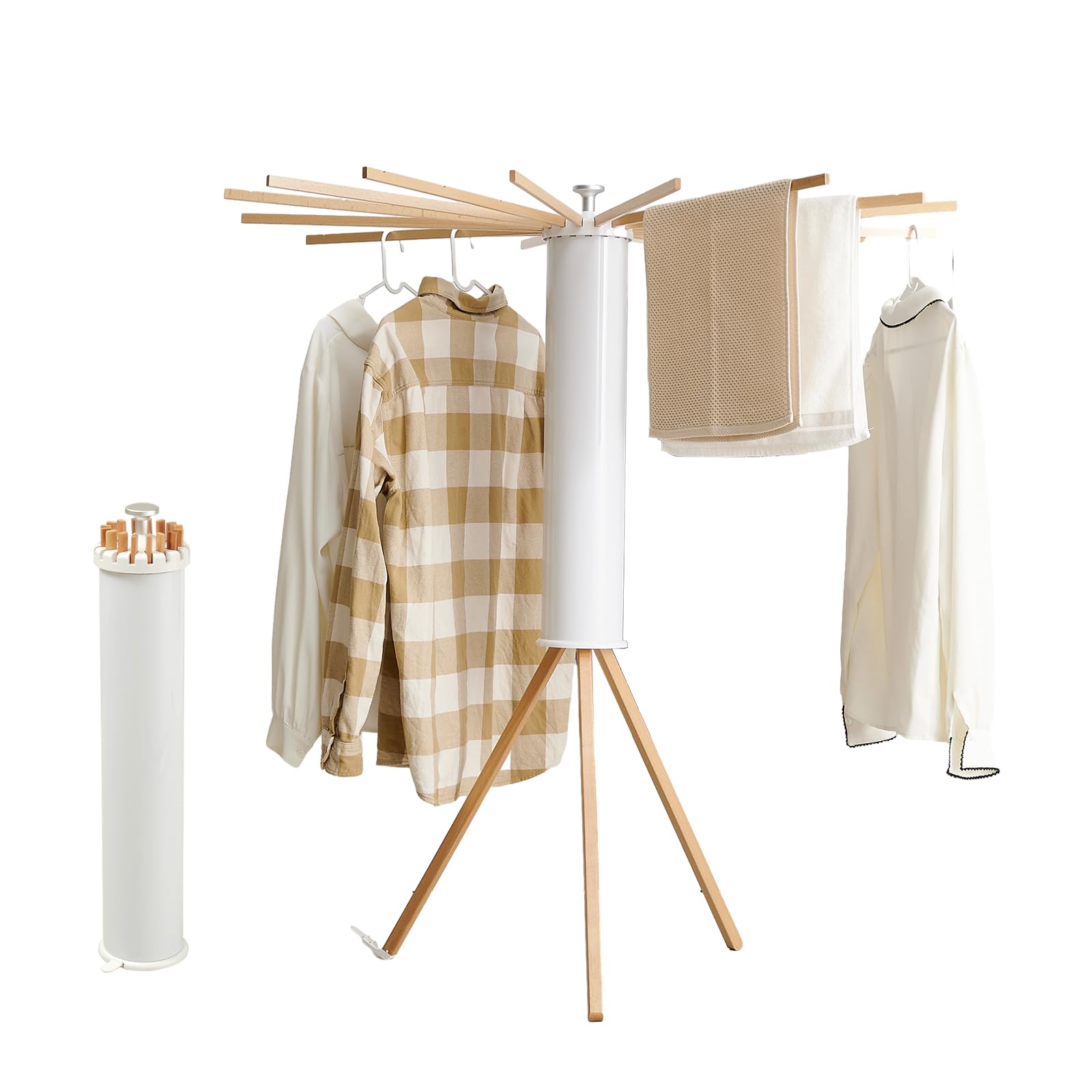 Foldable Clothes Drying Rack Tripod with Wooden 16 Rods