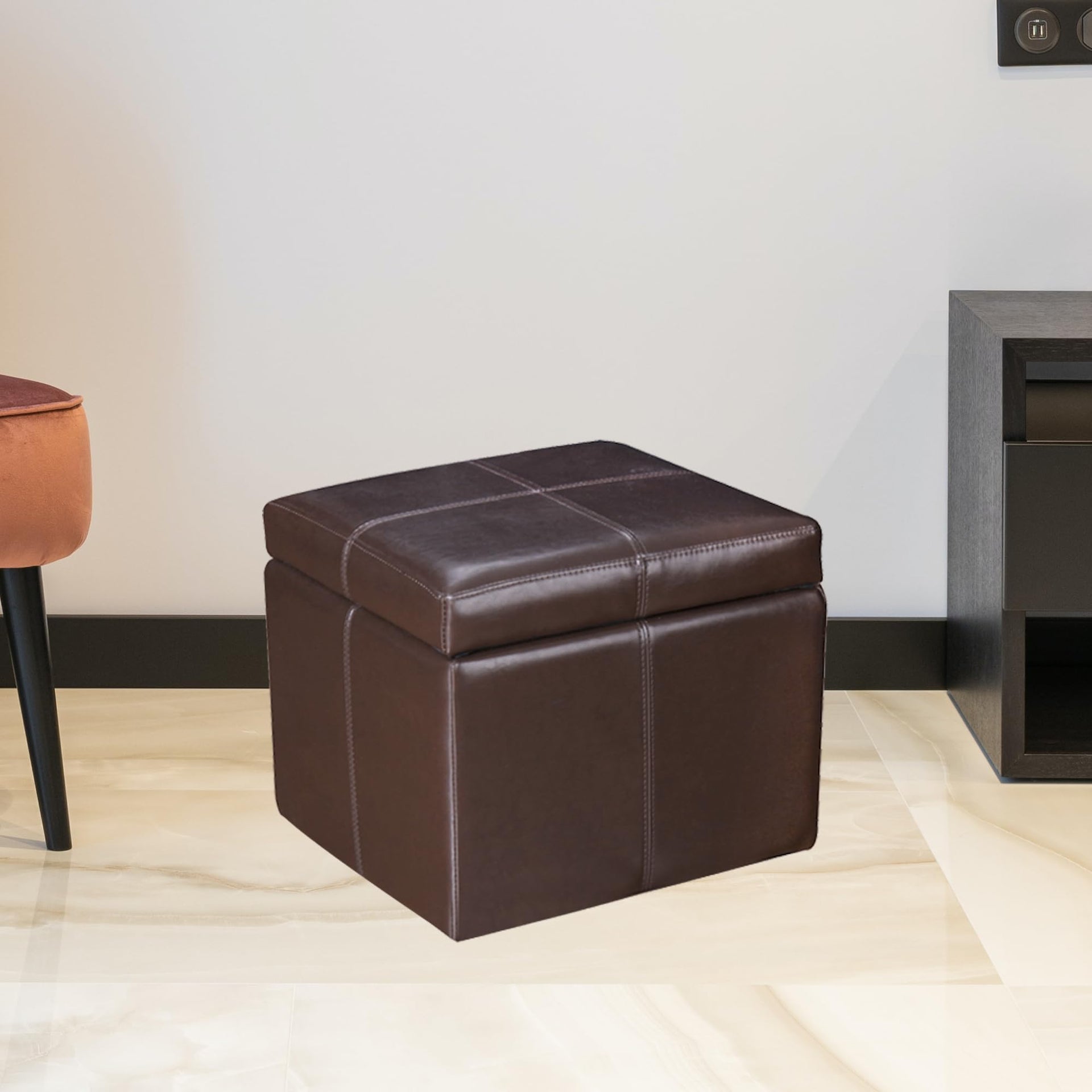 Modern Faux Leather Cube Storage Ottoman Bench with Hidden Storage