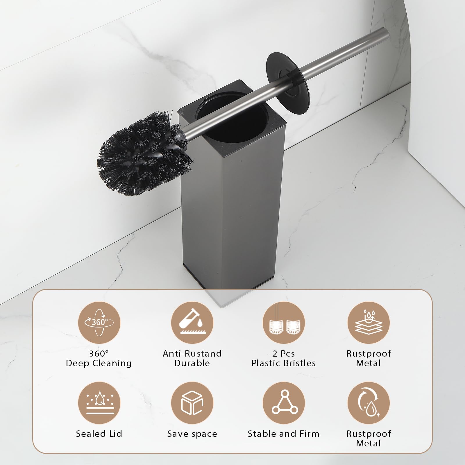 Standing Toilet Brush and Holder GunGrey Aluminium Toilet Bowl Cleaner Brush and Holder for Bathroom Storage and Organization