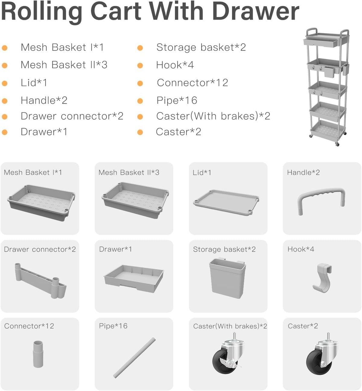 5 Tier Rolling Cart Organizer