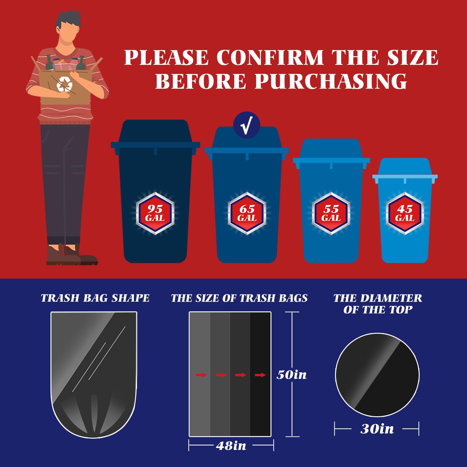 Large Black Trash Bags 64 (32 Count)