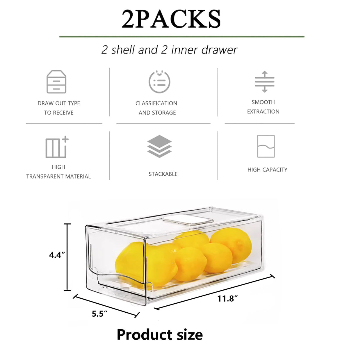 Fruit Storage Containers for Fridge with Strainer (2 Count)