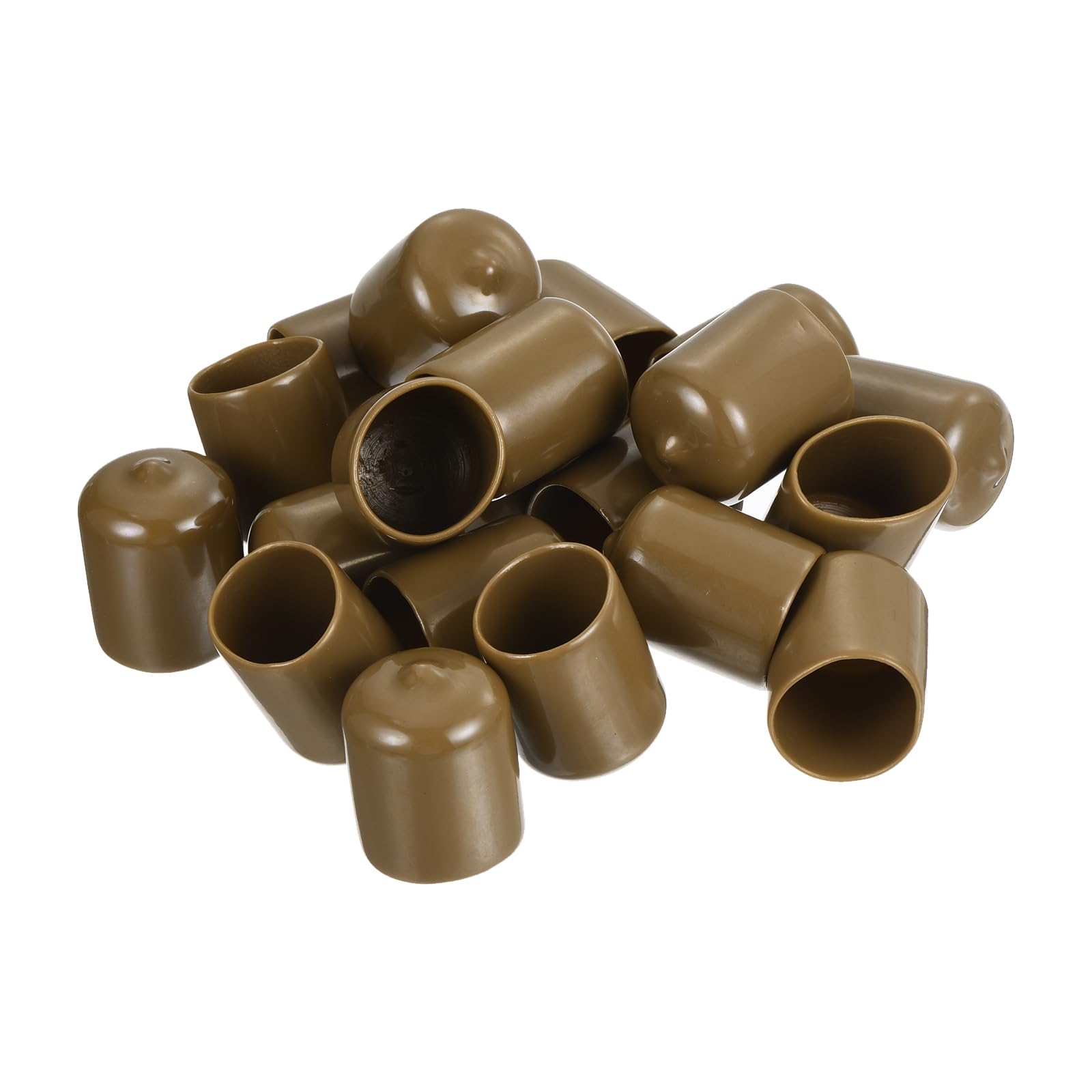 20pcs Rubber End Caps 21mm ID Vinyl PVC Round Tube Bolt Cap Cover Screw Thread Protectors Light Brown