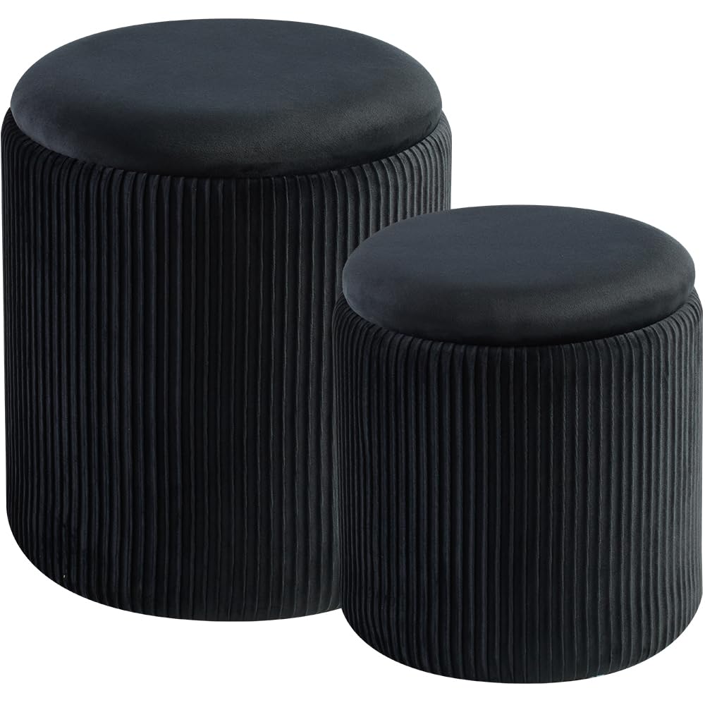 Set of 2 Round Ottoman Storage