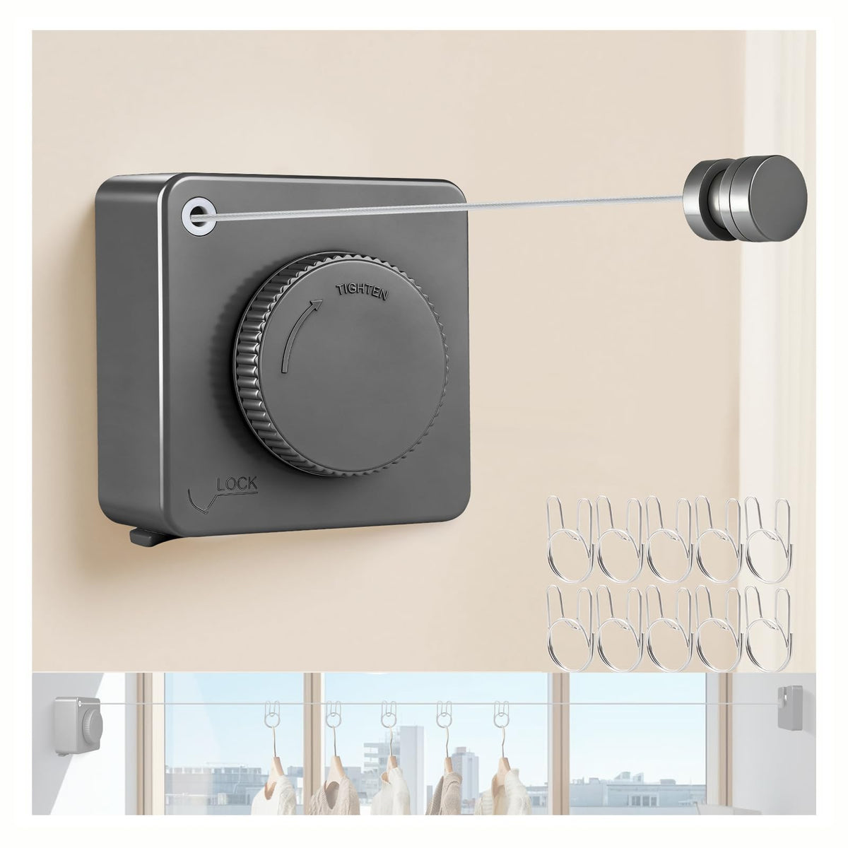 15.7Ft Retractable Clothesline Indoor Outdoor is Also an Anti (15.7 Foot)