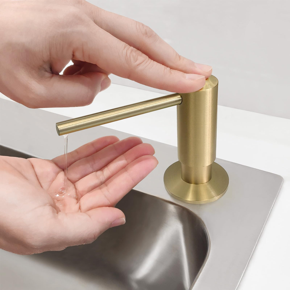 Brushed Gold Built in Dish Soap Dispenser for Kitchen Sink with 17 OZ PET Soap Bottle Refill from The Top