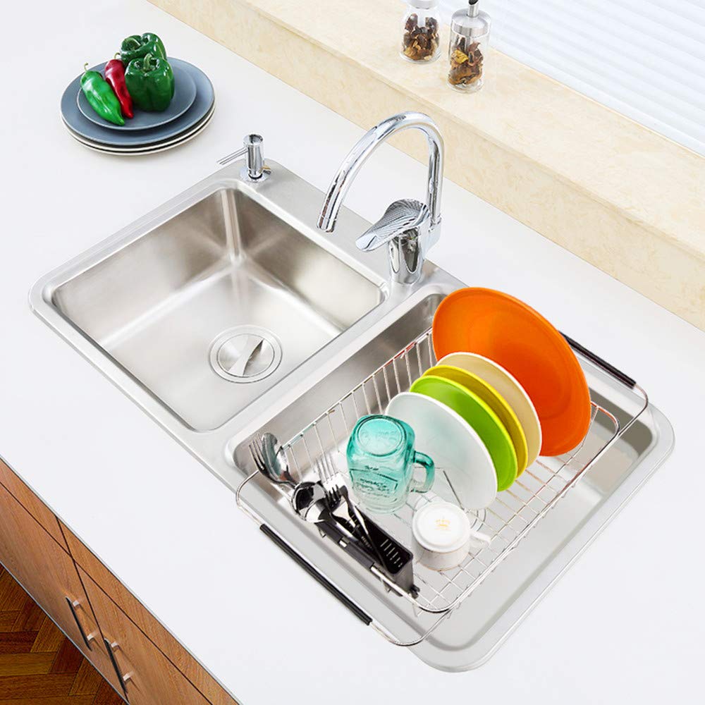 Expandable Dish Drying Rack Over the Sink Dish Drainer Dish Rack in Sink or On Counter with Utensil Silverware Storage Holder