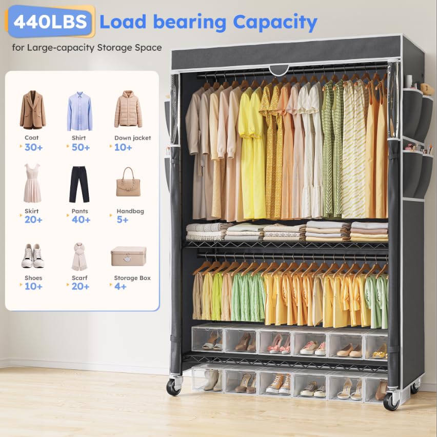 Rolling Clothes Rack with Cover