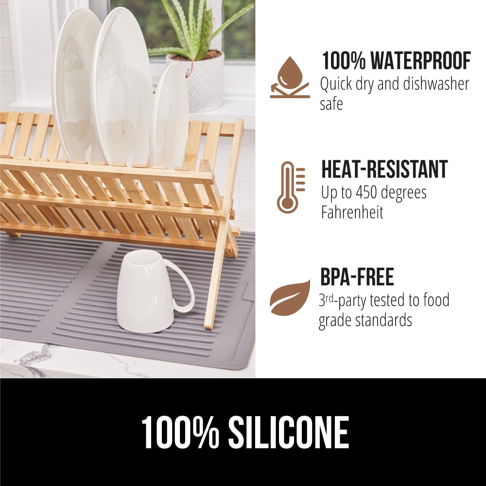 100% BPA Free Patented Silicone Dish Drying Mat for Kitchen Counter