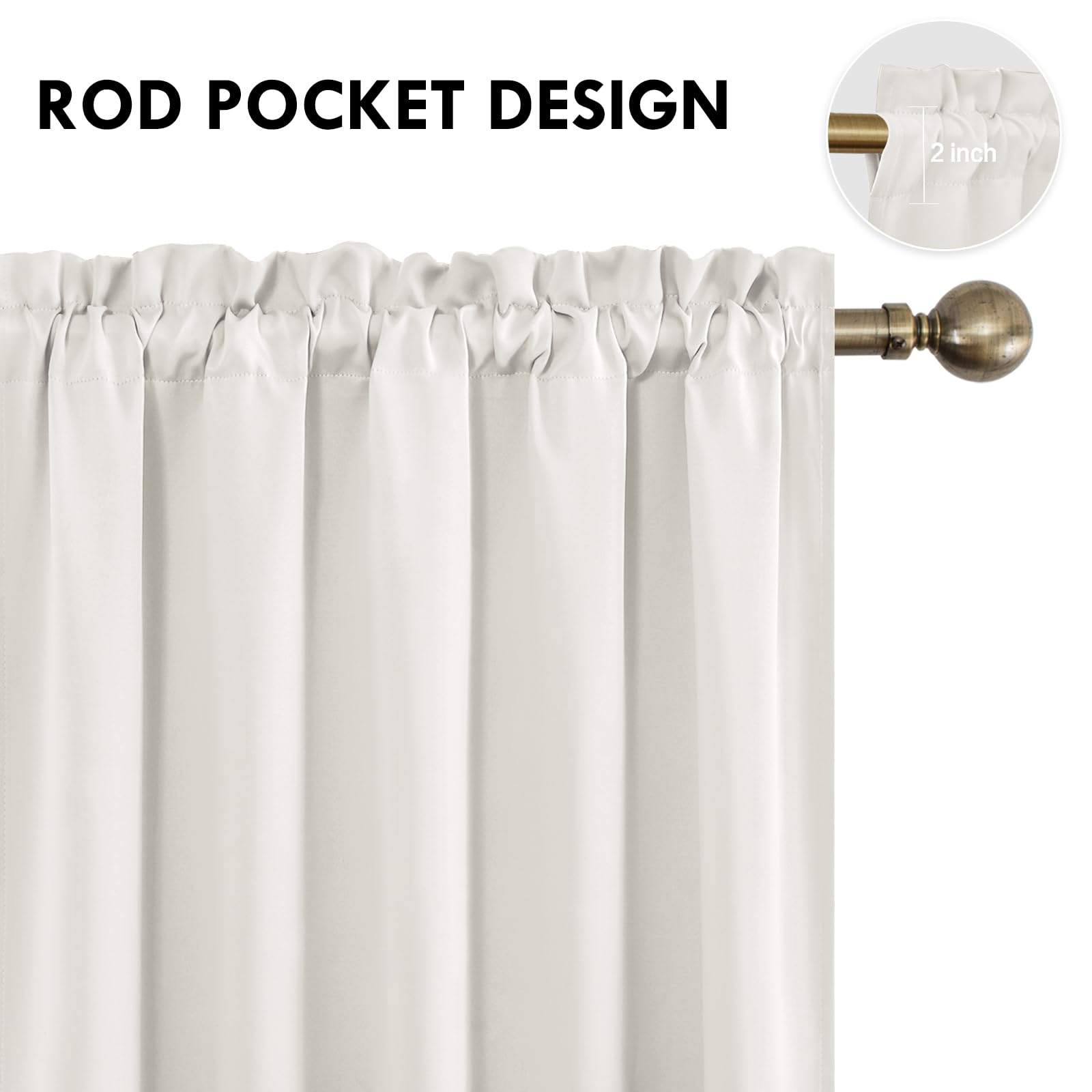 Short Blackout Curtains 60 x 36 Inch Long for Kitchen RV Bunk Ivory (2 Count)