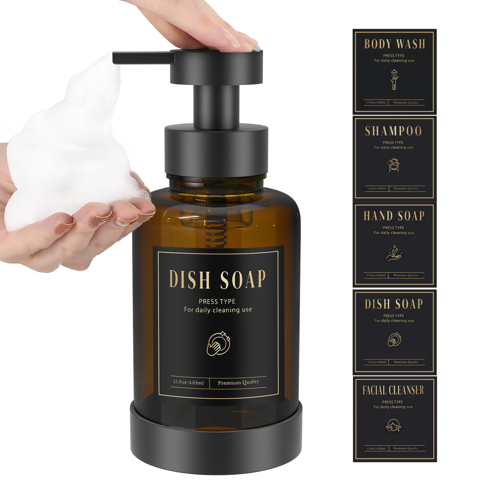 Glass Foaming Soap Dispenser 15oz Hand Soap Bottle