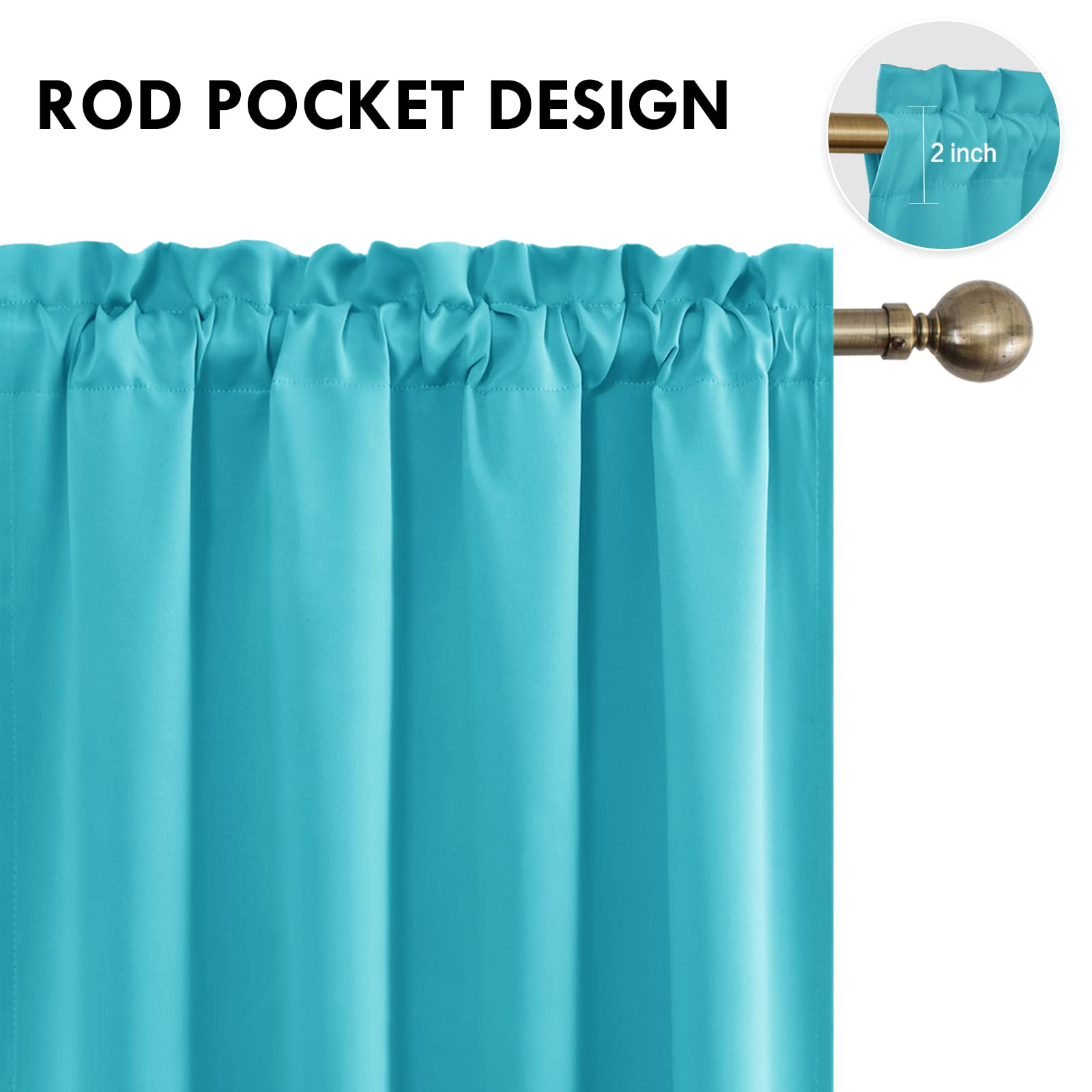 Blackout Curtains for Bedroom Living Room 52 x 84 Inch Long Turquoise (2 Count)