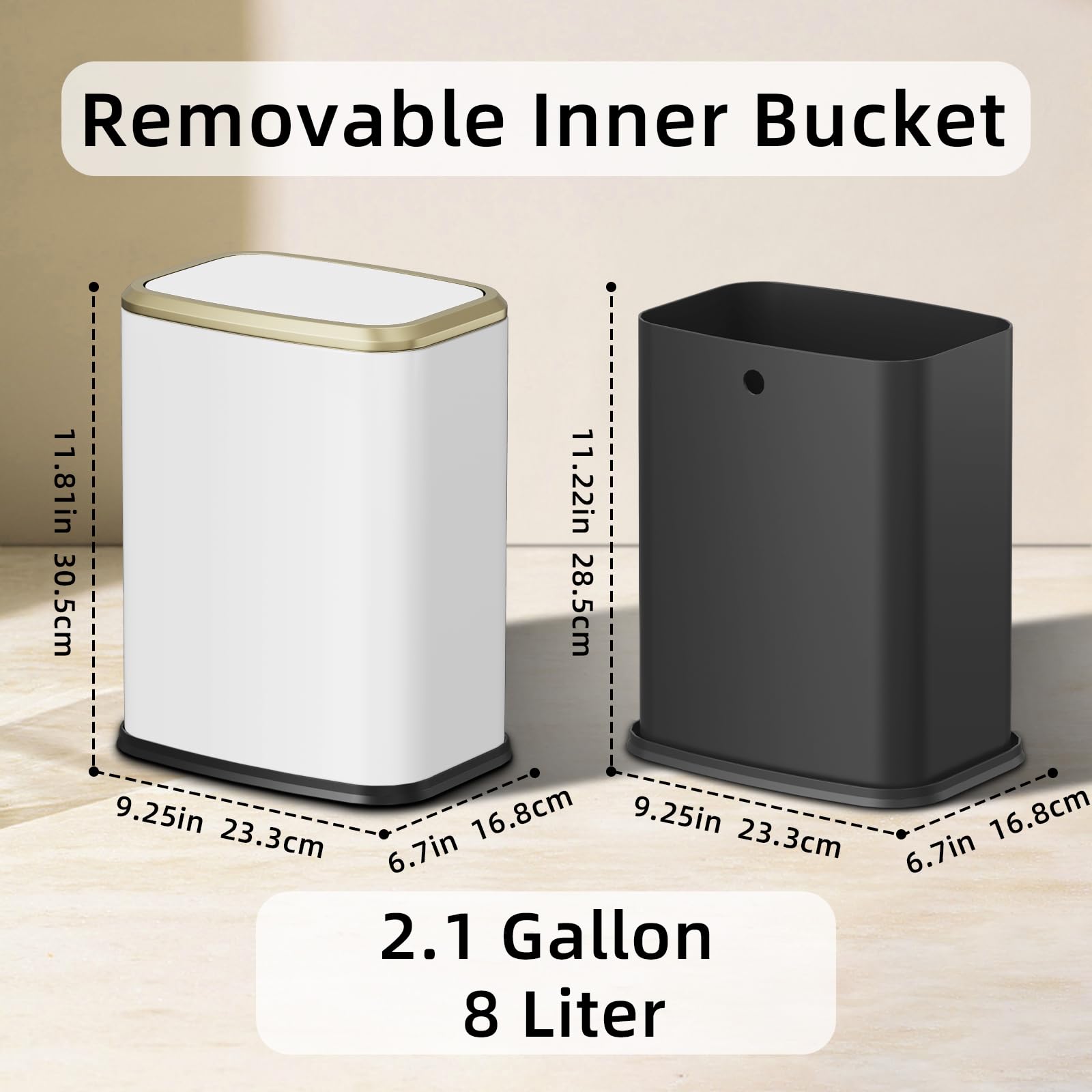 8L 2.1 Gallon Small Bathroom Trash Can with Lid (60 Count)