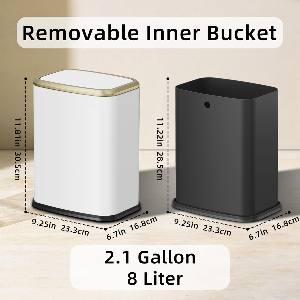 8L 2.1 Gallon Small Bathroom Trash Can with Lid (60 Count)
