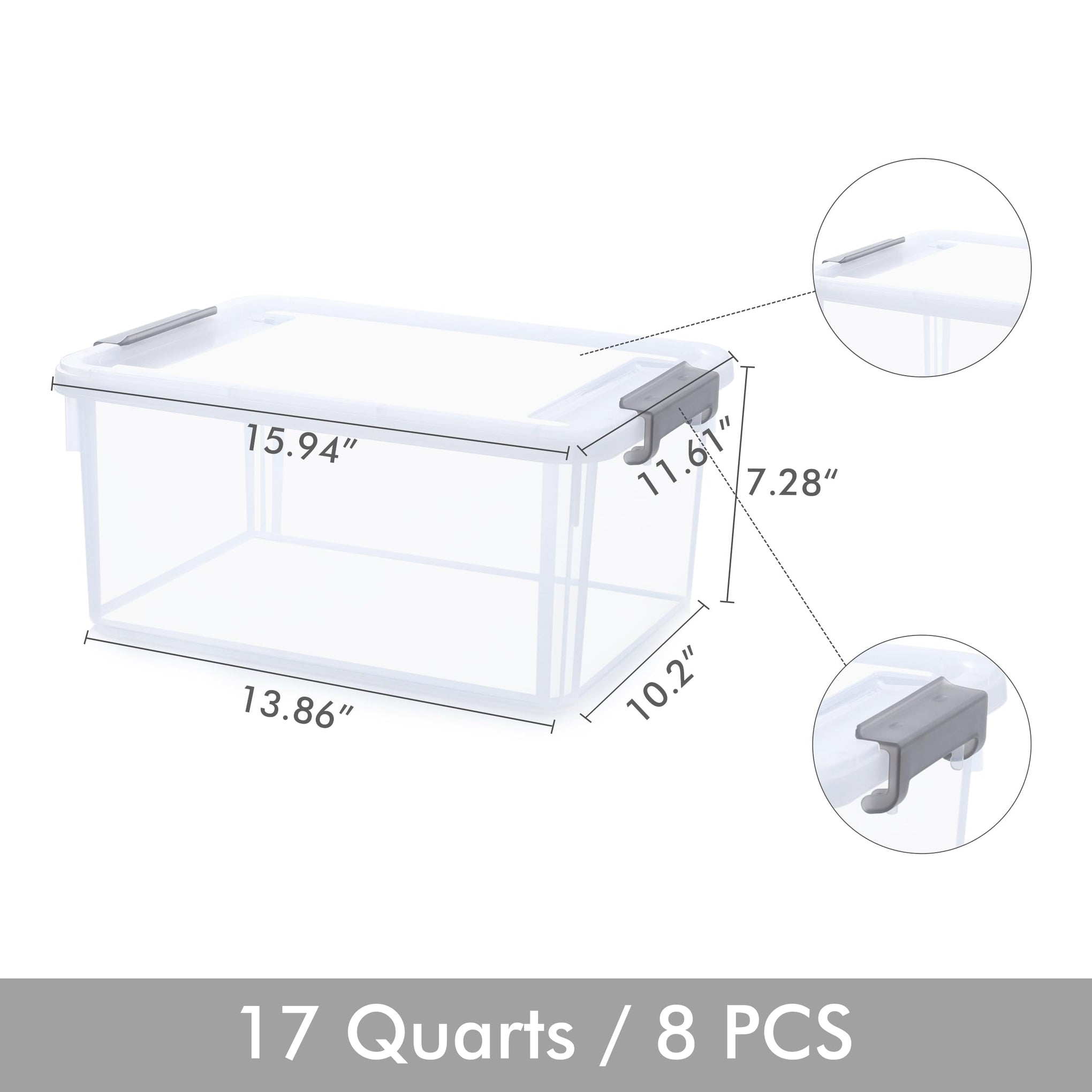 17 QT Plastic Storage Bins with Latching Lids Stackable Storage Containers for Organizing Large Clear Storage Box for Garage (8 Count)